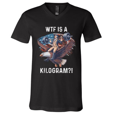 Wtf Is A Kilogram Funny 4th Of July Patriotic Eagle Usa V-Neck T-Shirt