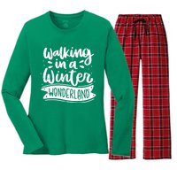 Walking In A Winter Wonderland Christmas Pajama Snow Xmas Women's Long Sleeve Flannel Pajama Set 