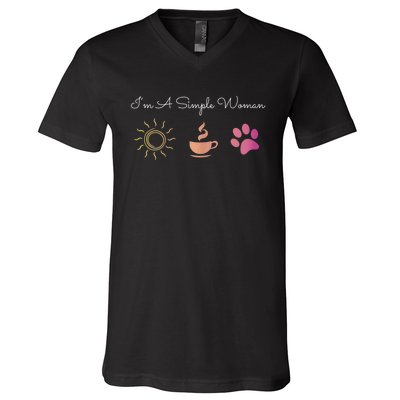 Womens I'm A Simple Woman Sunshine Coffee Paw Dog Cute Funny V-Neck T-Shirt