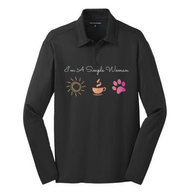 Womens I'm A Simple Woman Sunshine Coffee Paw Dog Cute Funny Silk Touch Performance Long Sleeve Polo