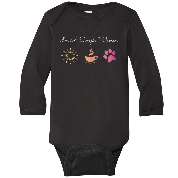 Womens I'm A Simple Woman Sunshine Coffee Paw Dog Cute Funny Baby Long Sleeve Bodysuit