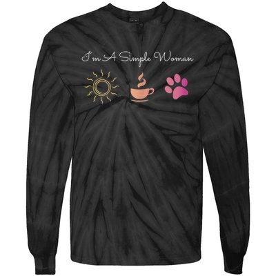 Womens I'm A Simple Woman Sunshine Coffee Paw Dog Cute Funny Tie-Dye Long Sleeve Shirt