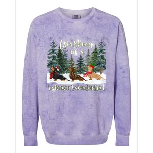 Walking In A Wiener Wonderland Dachshund Trio Colorblast Crewneck Sweatshirt