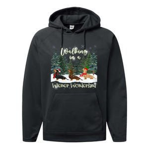 Walking In A Wiener Wonderland Dachshund Trio Performance Fleece Hoodie