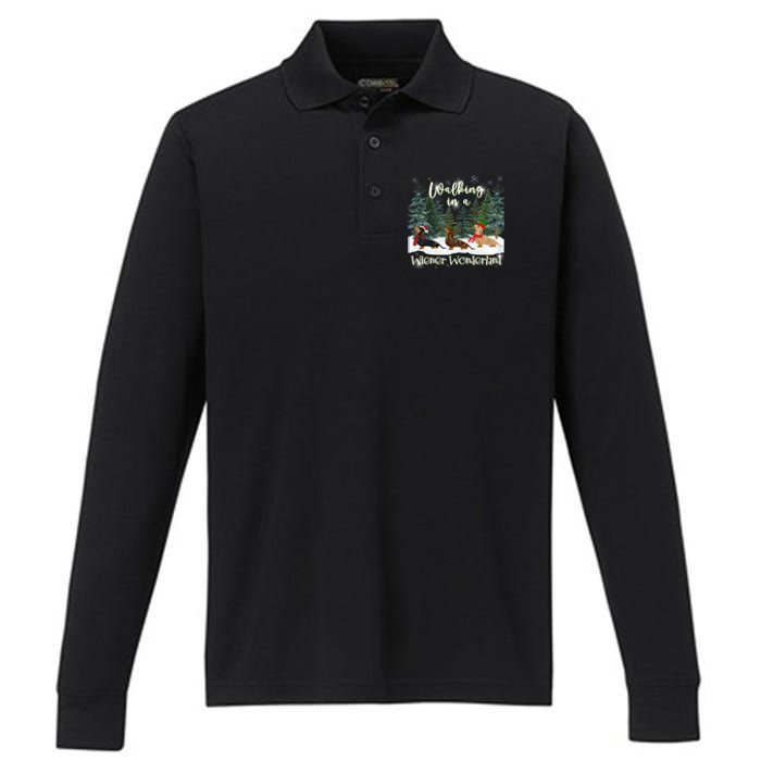 Walking In A Wiener Wonderland Dachshund Trio Performance Long Sleeve Polo