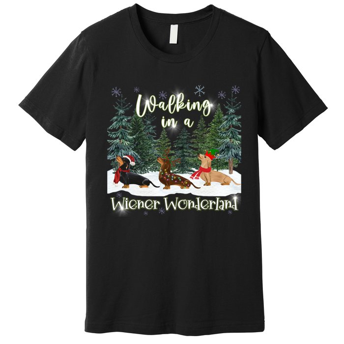 Walking In A Wiener Wonderland Dachshund Trio Premium T-Shirt