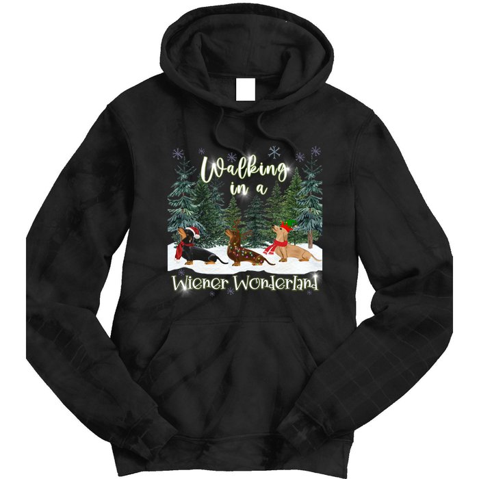 Walking In A Wiener Wonderland Dachshund Trio Tie Dye Hoodie