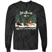 Walking In A Wiener Wonderland Dachshund Trio Tie-Dye Long Sleeve Shirt