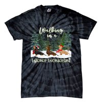 Walking In A Wiener Wonderland Dachshund Trio Tie-Dye T-Shirt