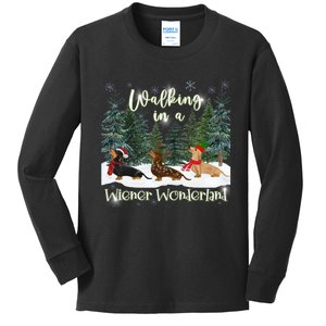 Walking In A Wiener Wonderland Dachshund Trio Kids Long Sleeve Shirt