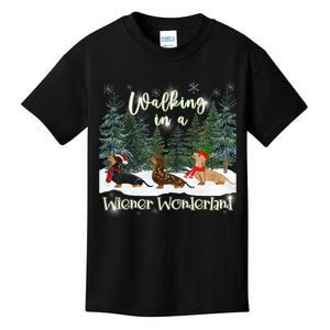 Walking In A Wiener Wonderland Dachshund Trio Kids T-Shirt