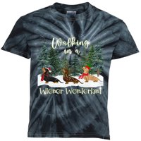 Walking In A Wiener Wonderland Dachshund Trio Kids Tie-Dye T-Shirt