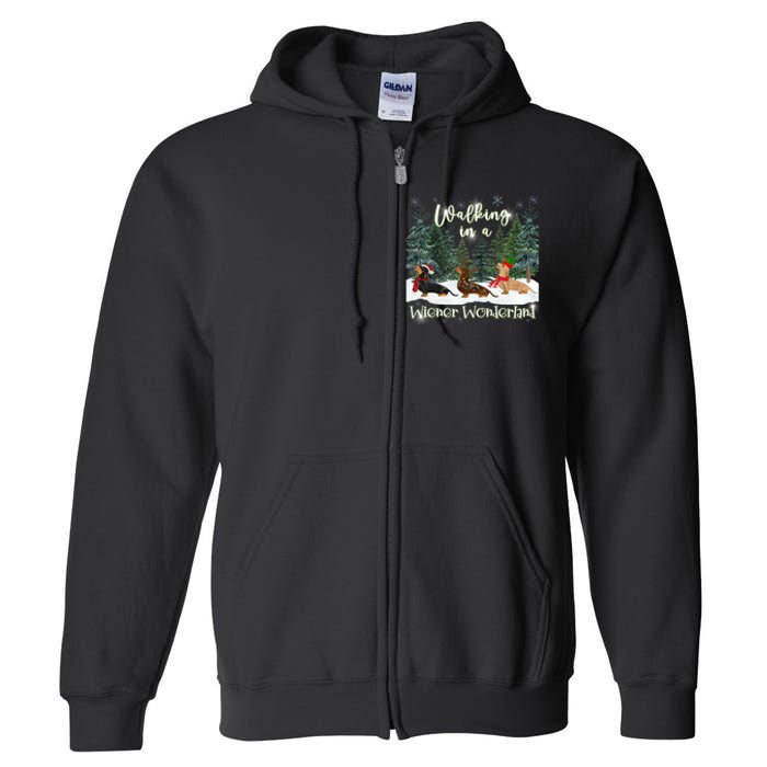 Walking In A Wiener Wonderland Dachshund Trio Full Zip Hoodie