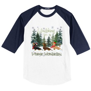 Walking In A Wiener Wonderland Dachshund Trio Baseball Sleeve Shirt