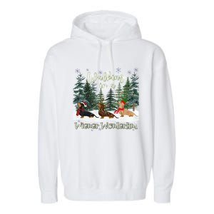 Walking In A Wiener Wonderland Dachshund Trio Garment-Dyed Fleece Hoodie