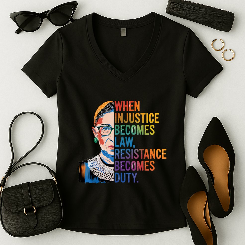 When Injustice Becomes Law Resistance Becomes Duty Rbg Quote Women's V-Neck T-Shirt