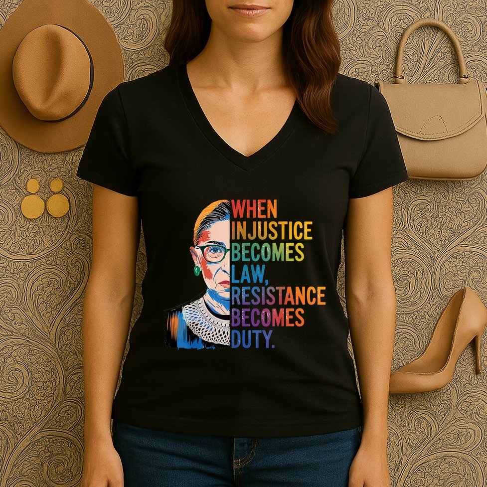 When Injustice Becomes Law Resistance Becomes Duty Rbg Quote Women's V-Neck T-Shirt
