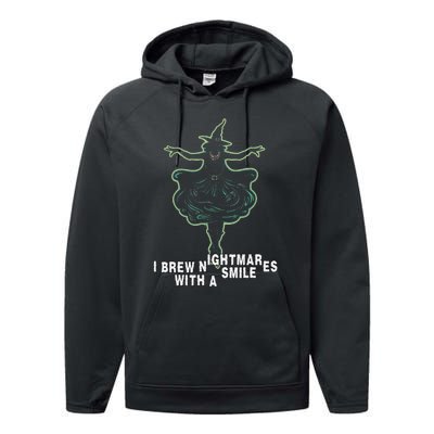 Witch I Brew Nightmares With A Smile Wicked Vampy Fun Performance Fleece Hoodie