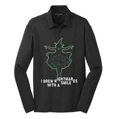 Witch I Brew Nightmares With A Smile Wicked Vampy Fun Silk Touch Performance Long Sleeve Polo