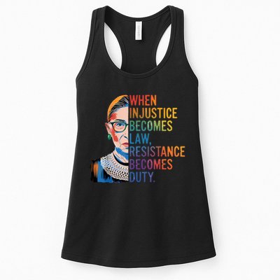 When Injustice Becomes Law Resistance Becomes Duty RBG Quote Womens Tank Top
