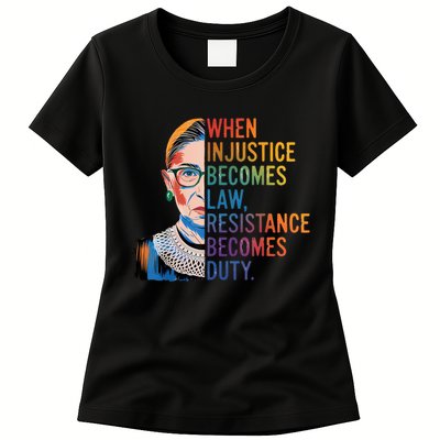 When Injustice Becomes Law Resistance Becomes Duty RBG Quote Womens T-Shirt