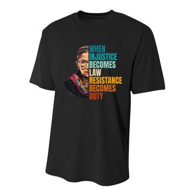 When Injustice Becomes Law Resistance Becomes Duty Rbg Quote Youth Performance Sprint T-Shirt