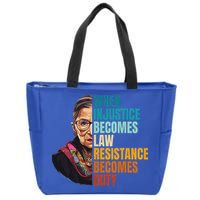 When Injustice Becomes Law Resistance Becomes Duty Rbg Quote Zip Tote Bag
