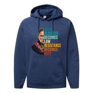 When Injustice Becomes Law Resistance Becomes Duty Rbg Quote Performance Fleece Hoodie