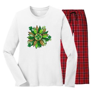 Women's Irish Blessing In Green Sunflower St. Patricks Day Women's Long Sleeve Flannel Pajama Set 