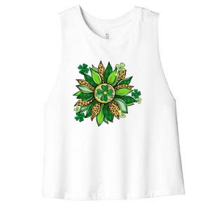 Women's Irish Blessing In Green Sunflower St. Patricks Day Women's Racerback Cropped Tank