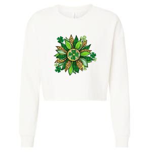 Women's Irish Blessing In Green Sunflower St. Patricks Day Cropped Pullover Crew