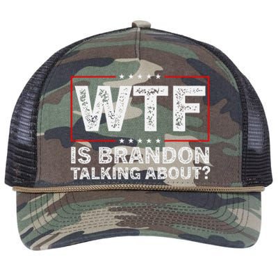 Wtf Is Brandon Talking About Funny Quote Usa Flag Retro Rope Trucker Hat Cap