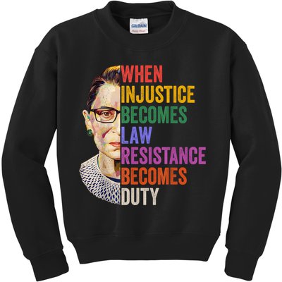 When Injustice Becomes Law Resistance Becomes Duty Rbg Women Kids Sweatshirt