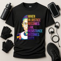 When Injustice Becomes Law Resistance Becomes Duty RBG Cooling Performance Crew T-Shirt