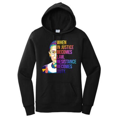 When Injustice Becomes Law Resistance Becomes Duty RBG Women's Pullover Hoodie