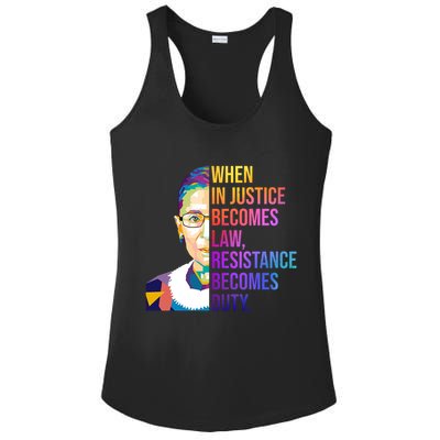 When Injustice Becomes Law Resistance Becomes Duty RBG Ladies PosiCharge Competitor Racerback Tank