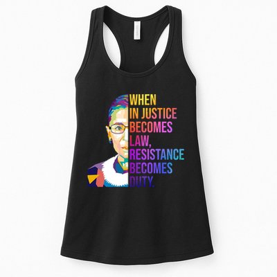 When Injustice Becomes Law Resistance Becomes Duty RBG Womens Tank Top