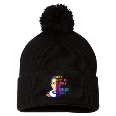 When Injustice Becomes Law Resistance Becomes Duty RBG Pom Pom 12in Knit Beanie