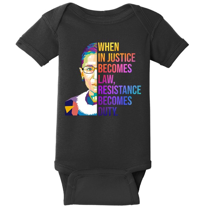 When Injustice Becomes Law Resistance Becomes Duty RBG Baby Bodysuit