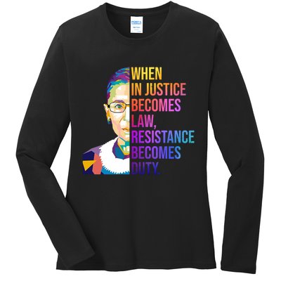 When Injustice Becomes Law Resistance Becomes Duty RBG Ladies Long Sleeve Shirt