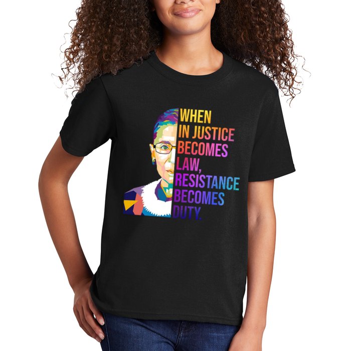 When Injustice Becomes Law Resistance Becomes Duty RBG Kids T-Shirt