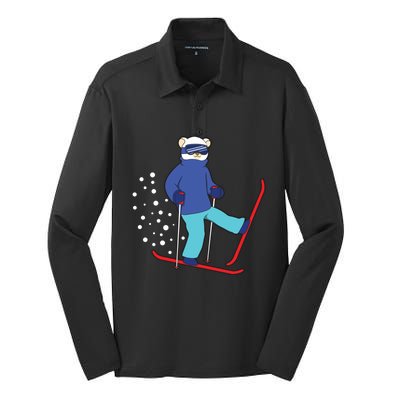 Winter Ice Bear Ski Skier Skiing Gift Silk Touch Performance Long Sleeve Polo