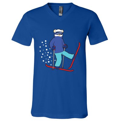 Winter Ice Bear Ski Skier Skiing Gift V-Neck T-Shirt