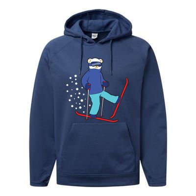 Winter Ice Bear Ski Skier Skiing Gift Performance Fleece Hoodie