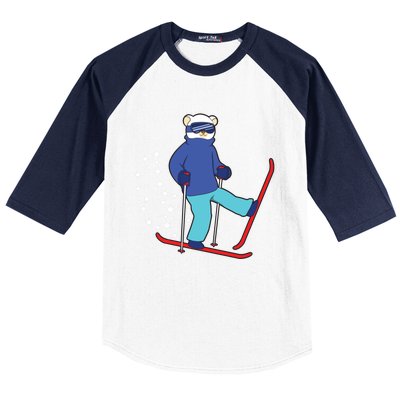 Winter Ice Bear Ski Skier Skiing Gift Baseball Sleeve Shirt