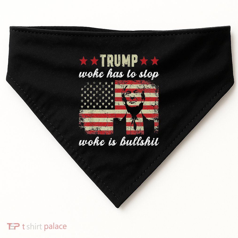 Woke Is Bullshit Funny Trump USA-Made Doggie Bandana