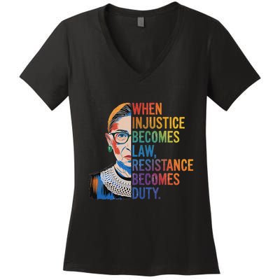 When Injustice Becomes Law Resistance Becomes Duty Rbg Women's V-Neck T-Shirt