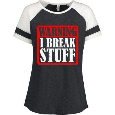 Warning I Break Stuff Enza Ladies Jersey Colorblock Tee