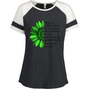 Women's Irish Blessing In Green Sunflower, St. Patricks Day Enza Ladies Jersey Colorblock Tee