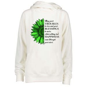 Women's Irish Blessing In Green Sunflower, St. Patricks Day Womens Funnel Neck Pullover Hood